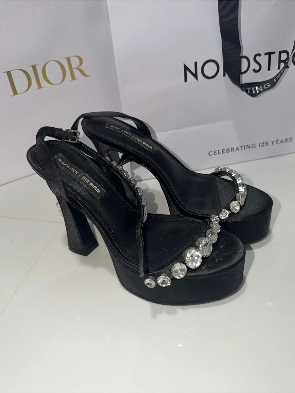 Steve Madden Black Jeweled Platform Slingback Heels